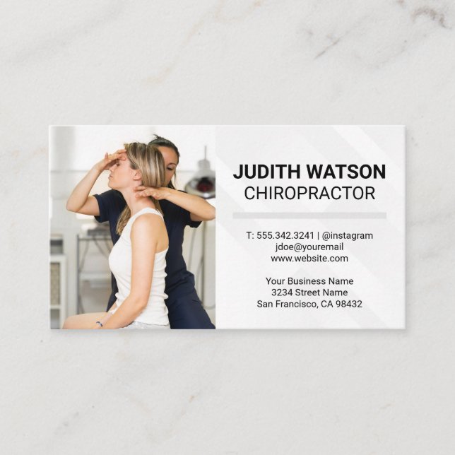 Woman Assessing Clients Spine Business Card (Front)