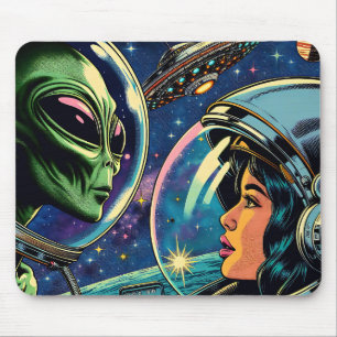 Woman Astronaut Meets Extraterrestrial Alien Mouse Mat
