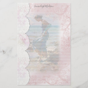 Woman at Beach Faux Lace Lined Stationery