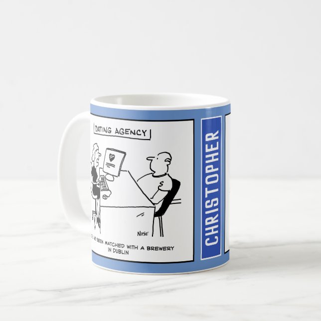 Woman at Dating Agency Matches Man with Brewery. Coffee Mug (Front Left)