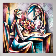 Woman At Dressing Table Modern Abstract Beauty Art