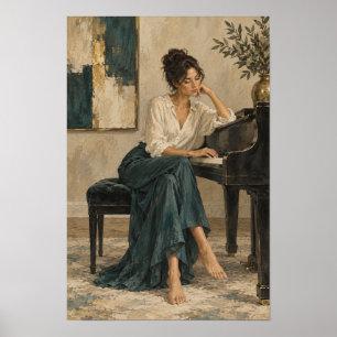 Woman at Piano Elegant Contemporary Figurative Wal Poster