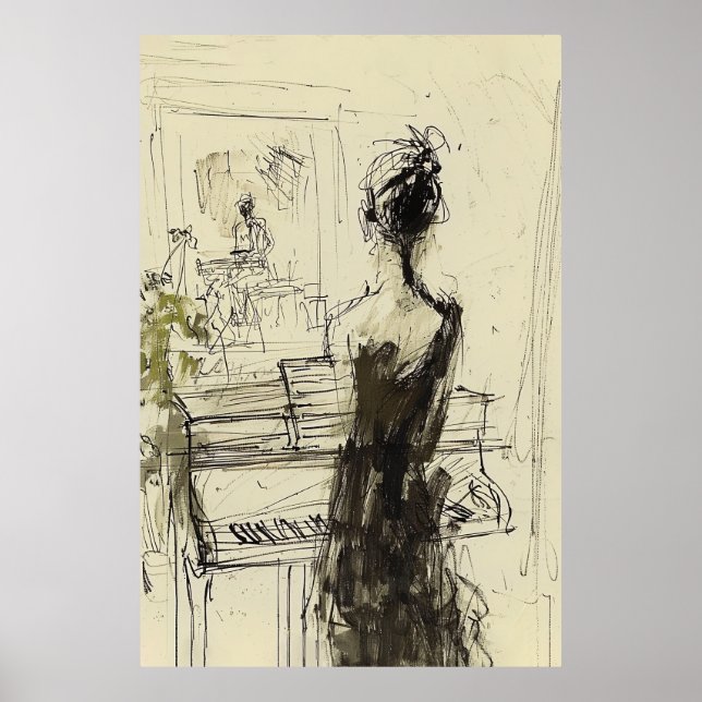 Woman at Piano Sketch - Poster (Front)