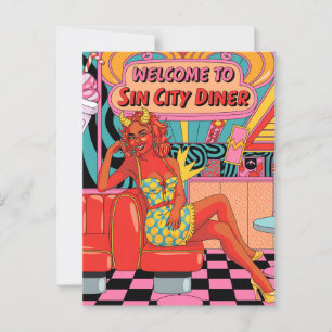 Woman at the Sin City Diner Comic Book Style Postcard