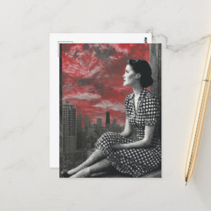 Woman at the top of the City Postcard