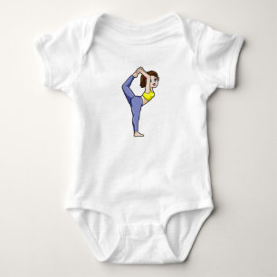 Woman at Yoga Stretching exercises Legs Baby Bodysuit
