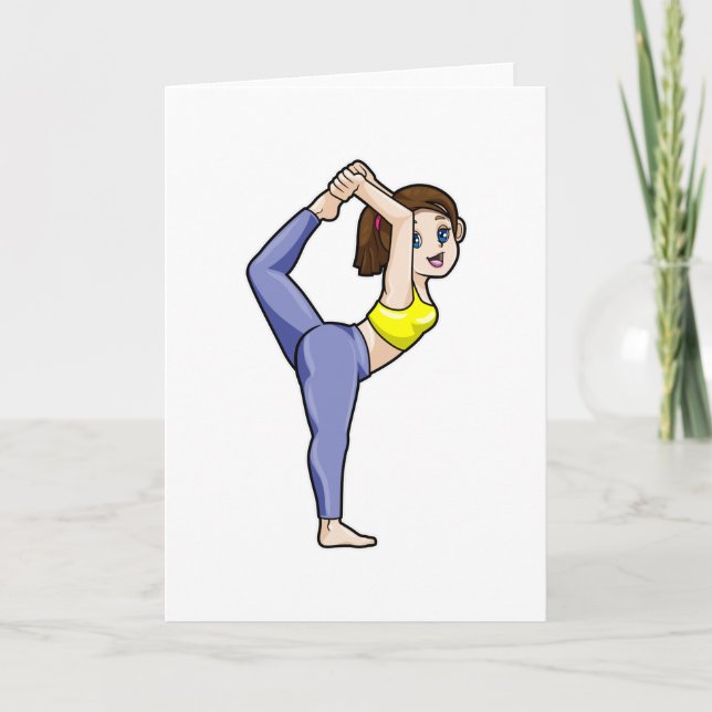 Woman at Yoga Stretching exercises Legs Card (Front)