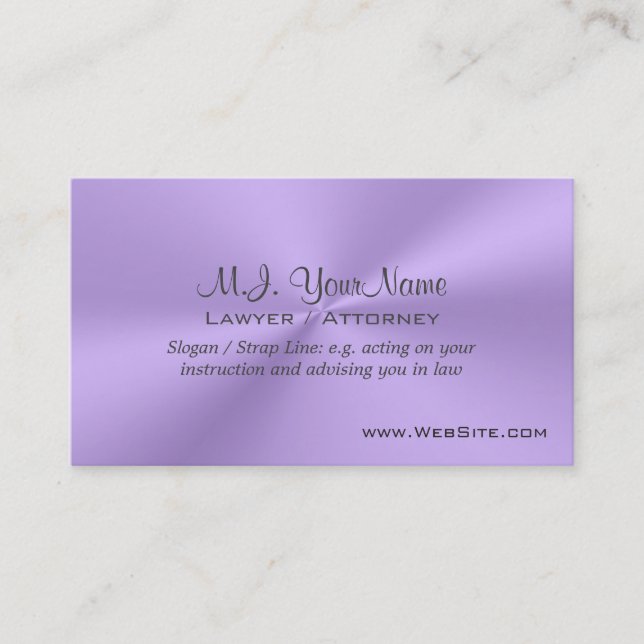 Woman Attorney luxury lilac with slogan Business Card (Front)
