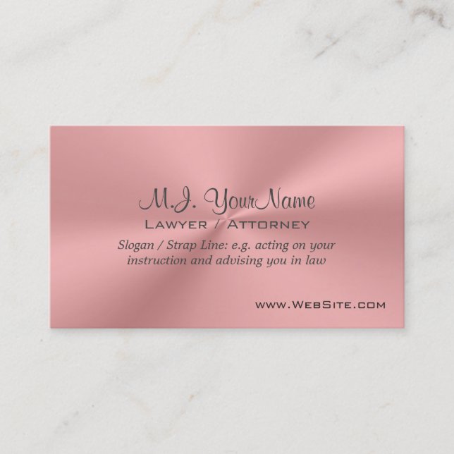 Woman Attorney luxury pink chrome-look, slogan Business Card (Front)