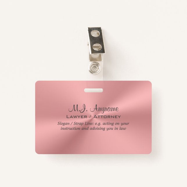 Woman Attorney luxury pink, Monogram ID Badge (Front with Clip)