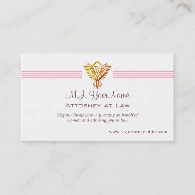 Woman Attorney luxury stripes and flame phoenix Business Card (Front)
