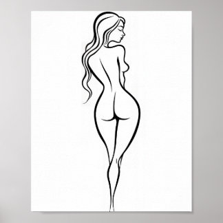 Woman Back View Minimalist Line Art Sketch Poster