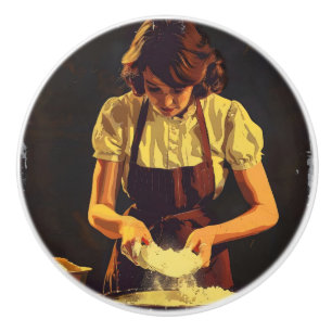 Woman Bake Vintage Ceramic Knob