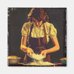 Woman Bake Vintage Magnet