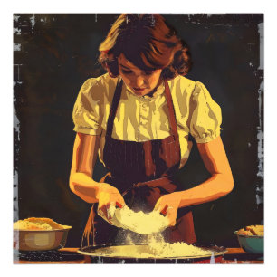Woman Bake Vintage Photo Print