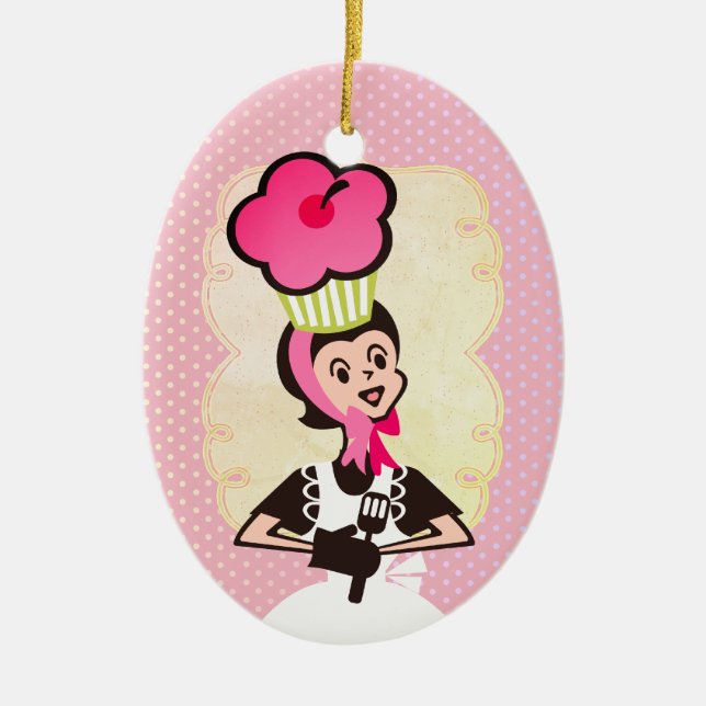 Woman baker giant cupcake Christmas ornament (Front)