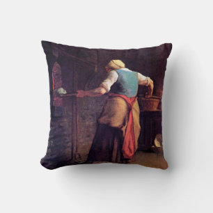 Woman Baking Bread, Jean-Francois Millet Cushion