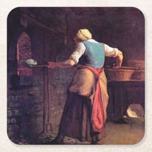 Woman Baking Bread, Jean-Francois Millet Square Paper Coaster