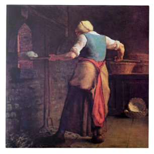 Woman Baking Bread, Jean-Francois Millet Tile