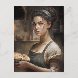 Woman Baking Bread Postcard