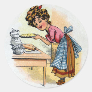 Woman Baking Pies Classic Round Sticker