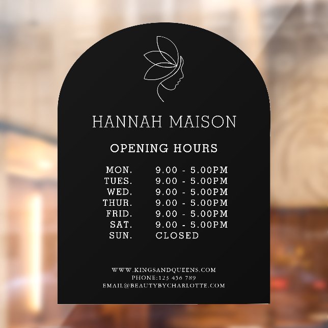 Woman Beauty Line Art Opening Hours  Window Cling (Sheet 2)