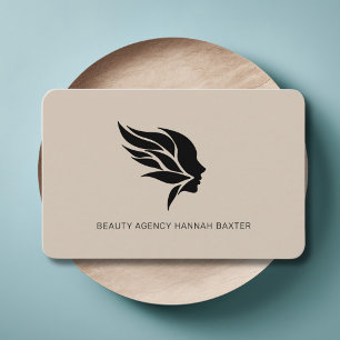 Woman Beauty Logo, Modern, Salon, Light-Brown Business Card