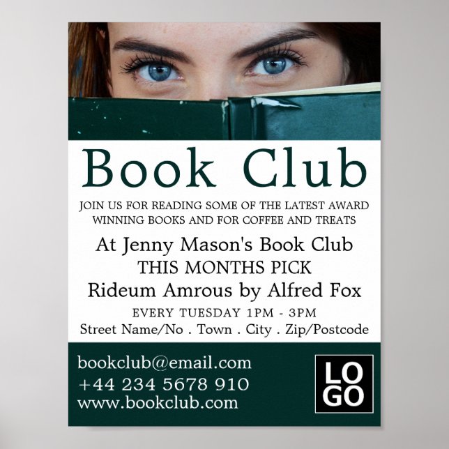 Woman Behind Book, Book Club Advertising Poster (Front)
