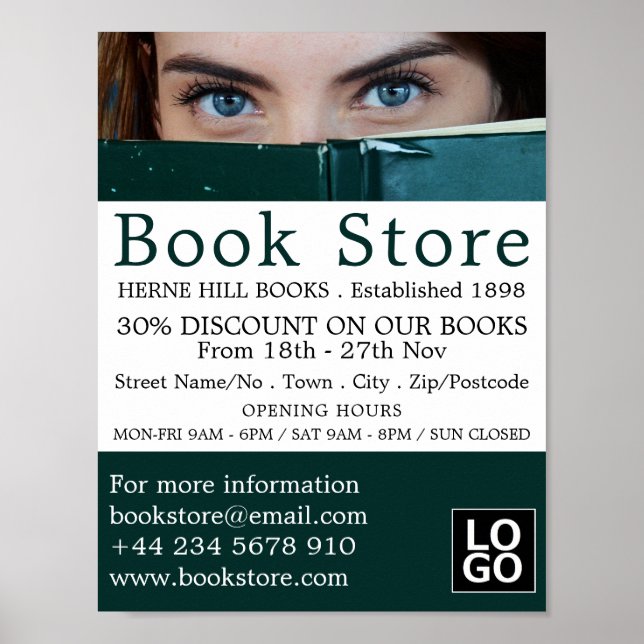 Woman Behind Book, Book Store Advertising Poster (Front)