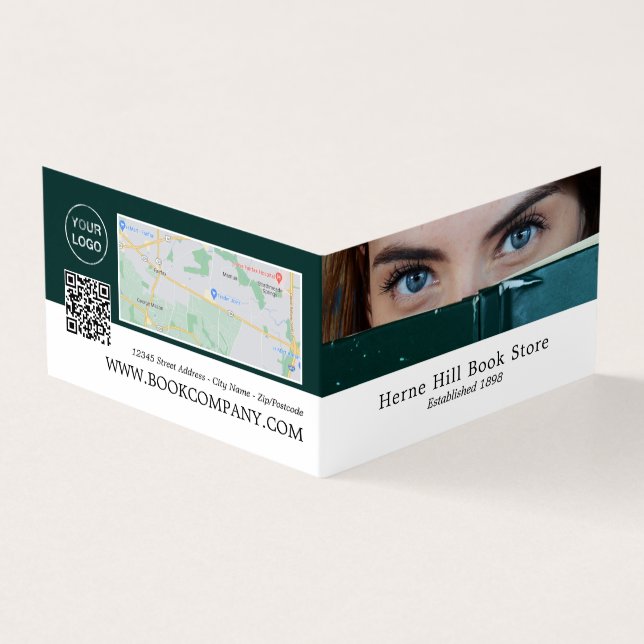 Woman Behind Book, Book Store Detailed Loyalty Business Card (Outside)