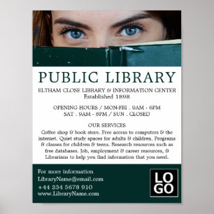 Woman Behind Book, Library Advertising Poster