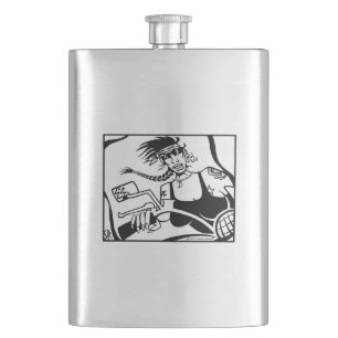Woman Biker black stainless steel flask