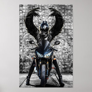 Woman biker with wings poster