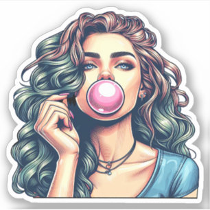 Woman Blowing Bubble gum bubble art
