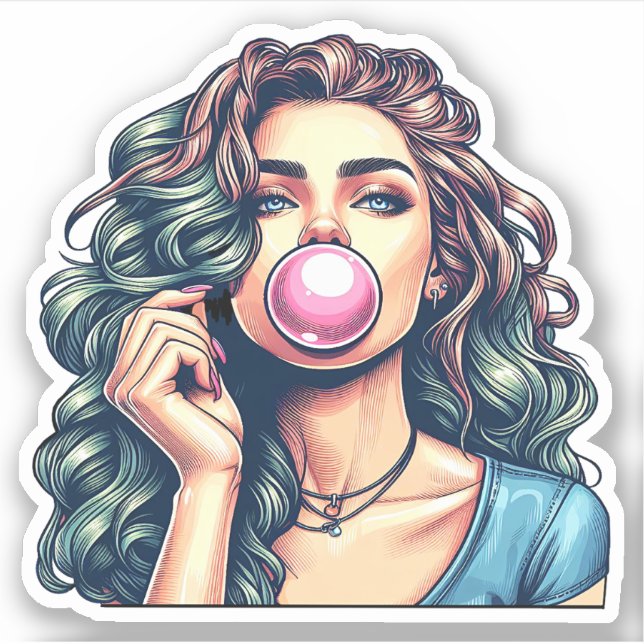 Woman Blowing Bubble gum bubble art (Front)