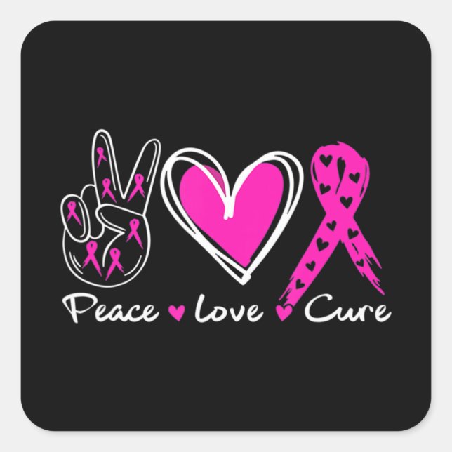Woman Breast Cancer Awareness Costume Pink Peace L Square Sticker (Front)