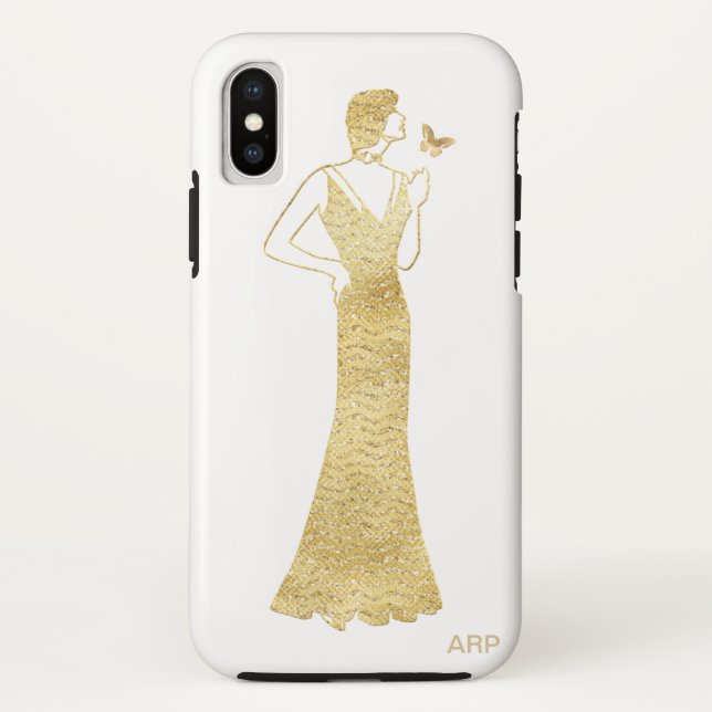 *~* Woman Butterfly Art Deco Nouveau Gold Glitter Case-Mate iPhone Case (Back)