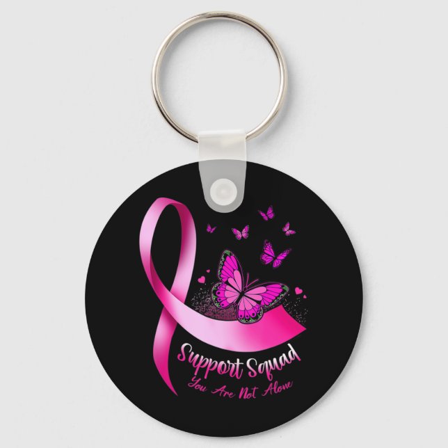 Woman Butterfly Support Squad Breast Cancer Warrio Key Ring (Front)