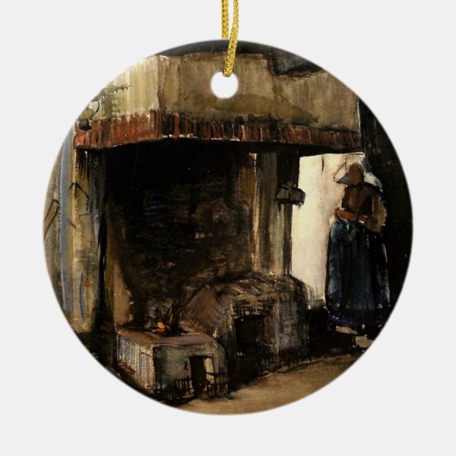 Woman by a Hearth by Vincent van Gogh Ceramic Tree Decoration (Front)