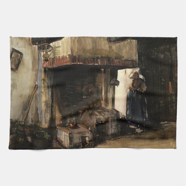 Woman by a Hearth by Vincent van Gogh Tea Towel (Horizontal)