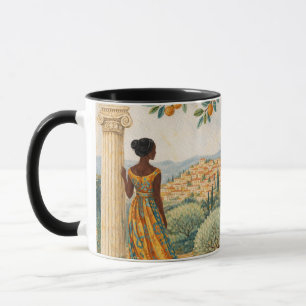 Woman by Column with Citrus Tree Illustration Mug