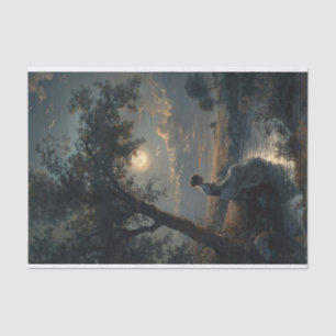 Woman by River Full Moon Painting Decoupage Tissue Paper