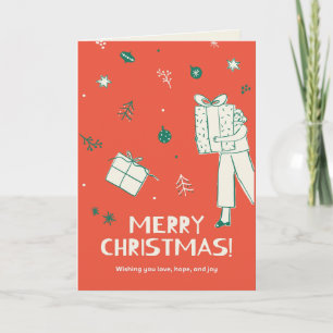 Woman Carrying Christmas Gift Sketch Card