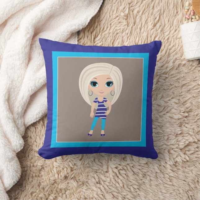 Woman cartoon Throw Pillow (Blanket)