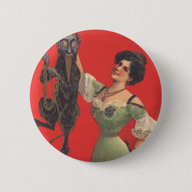 Woman Catching Krampus 6 Cm Round Badge (Front)