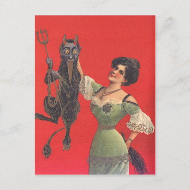 Woman Catching Krampus Postcard (Front)
