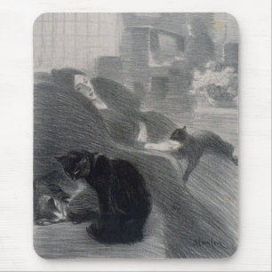 Woman & Cats, Alexandre Steinlen Mouse Mat