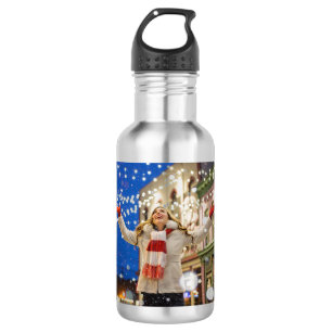 Woman Celebrates Christmas With Arms in the Air 532 Ml Water Bottle
