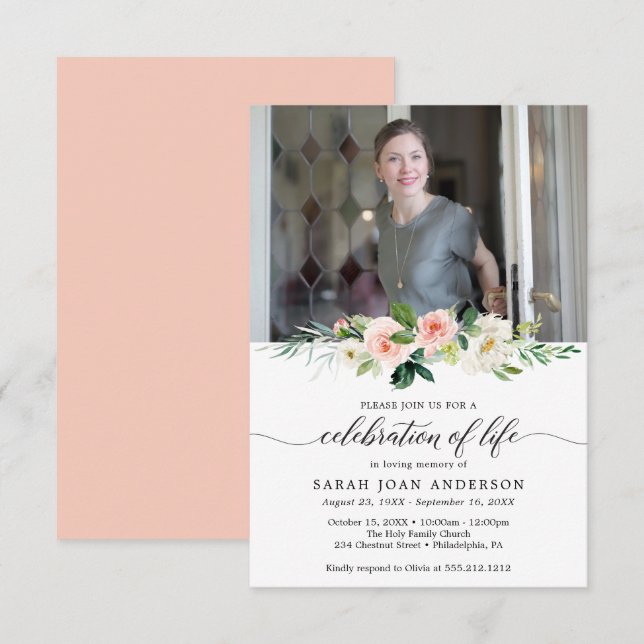 Woman Celebration Of Life Invitation with Photo (Front/Back)