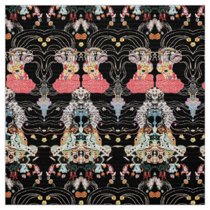 WOMAN,CENTAUR FLORAL Red Black White Klimt Pattern Fabric